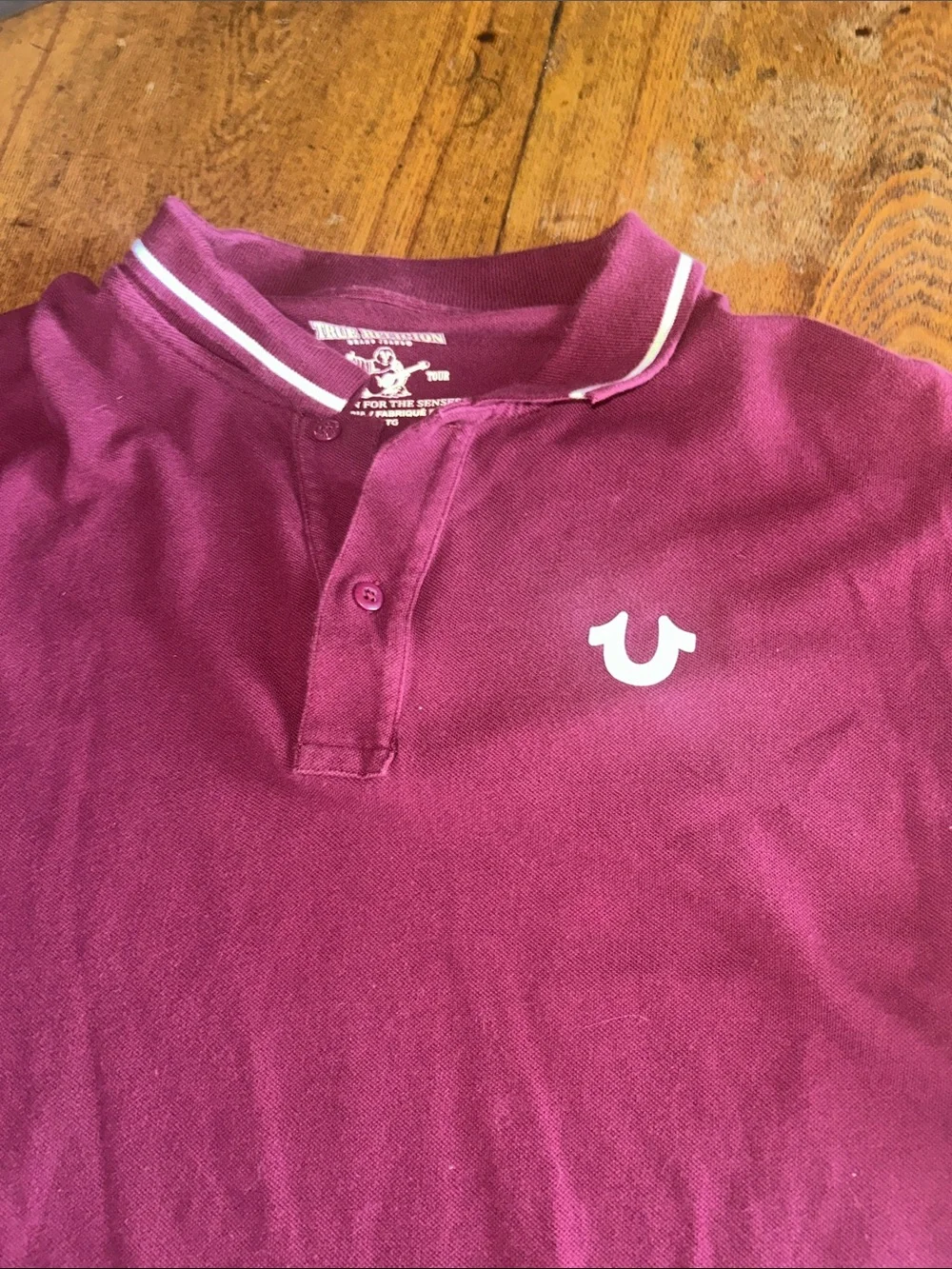 True Religion Men's Burgundy Polo with White Trim